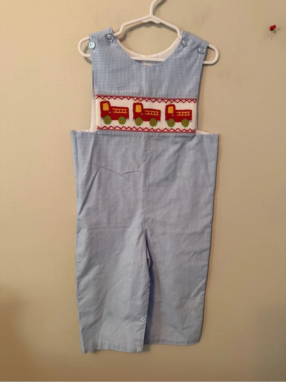 Shrimp & Grits Gingham Firetruck Smocked Jon Jon